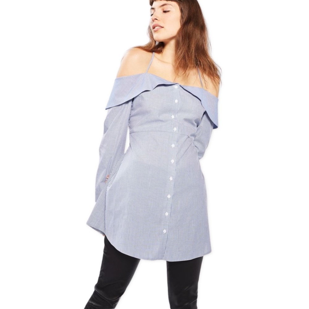 🆕 NWT Topshop Stripe Bardot Shirt Dress - Picture 4 of 10
